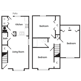  Floor Plan Three Bedroom Townhome