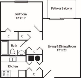  Floor Plan One Bedroom Apartment