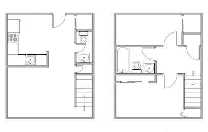 A floor plan of a two-story house with a staircase.