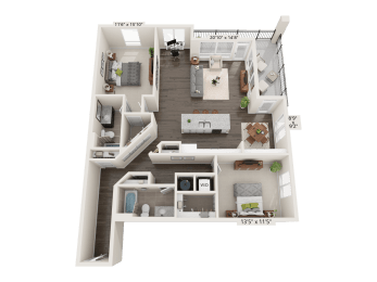 Diamond Two Bed Two Bath 3D floor plan at Quarry at River North Apartments, Indianapolis