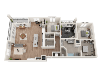 North Penthouse 2 Bed 2 Bath 3D floor plan at Quarry at River North Apartments, Indiana 46240