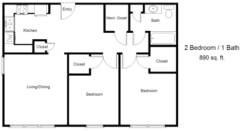 Two Bedroom and One Bathroom