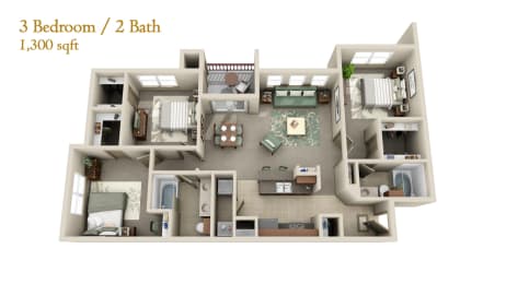  Floor Plan C1 - Three Bedroom Two Bath