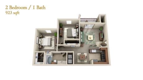  Floor Plan B1 - Two Bedroom One Bath