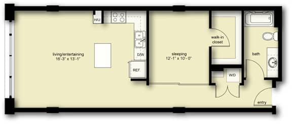 the floor plan of a small house with a bathroom and a bedroom