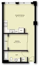a floor plan of a small house with a kitchen and a bathroom