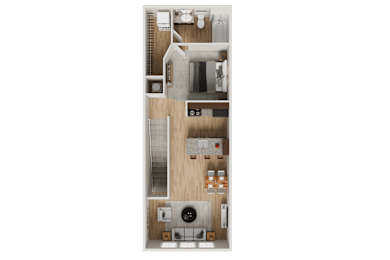 Studio apartment 3D floor plan at Woodlands at Abington Station Apartments, Abington
