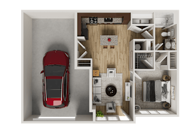 One bedroom apartment 3D floor plan at Woodlands at Abington Station Apartments, Abington