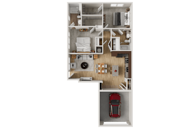 Two bedroom two bath 2D floorplan with walk-in closet at Woodlands at Abington Station Apartments, Abington, null 2351