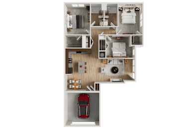 Two bedroom apartment 3D floor plan at Woodlands at Abington Station Apartments, Abington