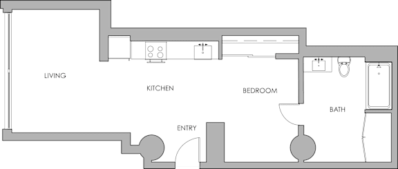 the floor plan of a small apartment with a bedroom and a living room