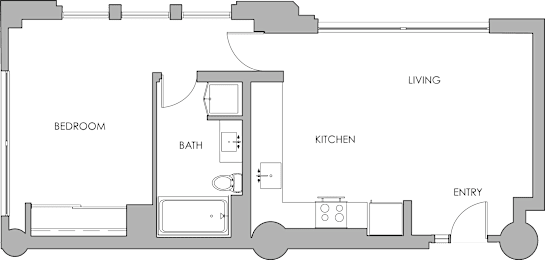 a floor plan of a small apartment with a bedroom and a living room