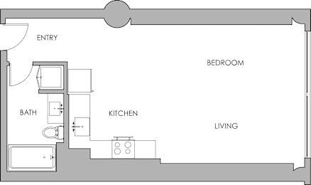 a floor plan of a small house with a kitchen and a living room