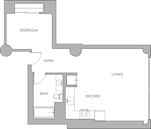 a floor plan of a small house with a pool and a kitchen