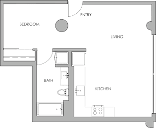 a floor plan of a bedroom with a bathroom and a living room