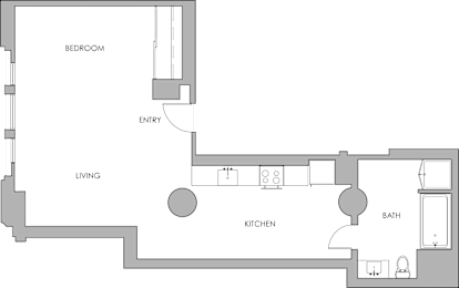 a floor plan of a small house with a green roof and a pool