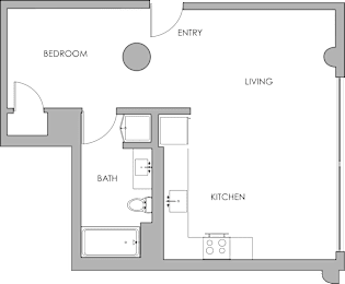 a floor plan of a bedroom with a bathroom and a living room