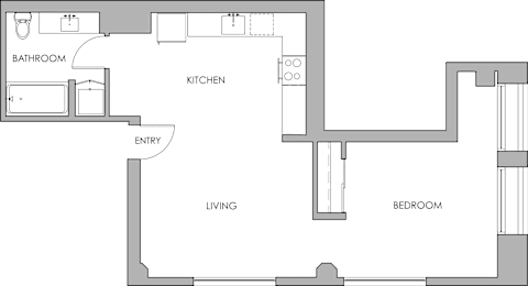STU6 One Bedroom One Bathroom Floorplan at Garment Lofts Apartments, California 90014