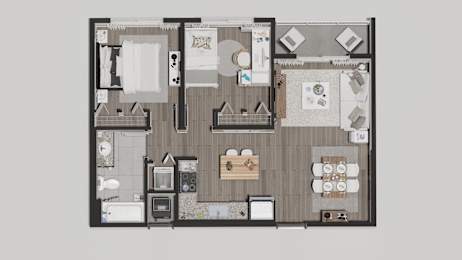A floor plan of a house with a kitchen, living room, and dining area.