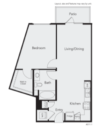 a floor plan of a small apartment with a bedroom and a living room