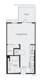 a floor plan of a small apartment with a bedroom and a bathroom