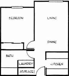 A drawing of a house floor plan with labeled rooms.