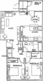  Floor Plan 2bd,1bath+W/D