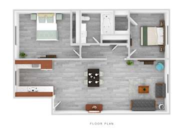 A floor plan of a house with a kitchen, living room, and two bedrooms.