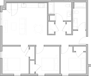 A floor plan of a house with multiple rooms and a garage.