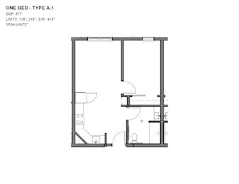 A floor plan of a one bedroom apartment type A.1.