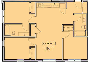 A 3-bedroom apartment layout is displayed.