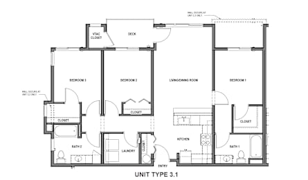 A black and white image of a floor plan for a unit type 3.1.