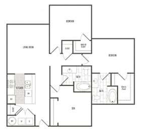 A black and white image of a house floor plan.