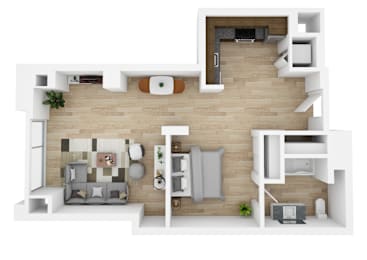 an overhead view of a living room with a wood floor