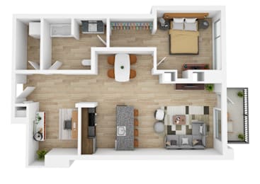 a bedroom floor plan with a bathroom and a living room