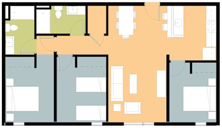A floor plan of a house with multiple rooms.