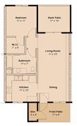 A floor plan of a house with labeled rooms and their dimensions.