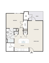a floor plan of a studio apartment with a bedroom and a living room