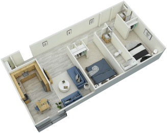 3D The 2-bedroom, 2-bathroom, 950 square foot floor plan at Mountainside Apartments in Birmingham, AL