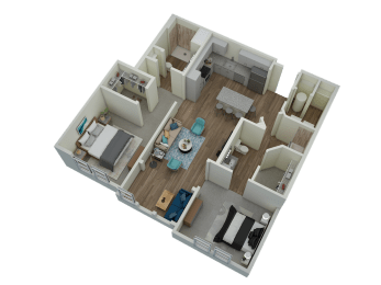 Unit B3 Solarium 2-bedroom, 2-bath 1,227 sqft 3D floor plan at Canopy Park Apartments, Pelham, 35124