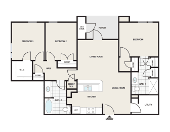 a floor plan of a bedroom apartment with an open floor plan