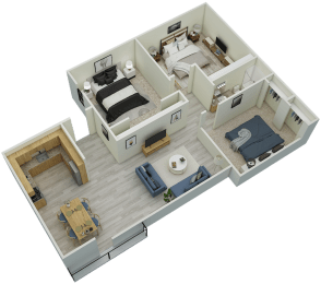 3D The 3-bedroom, 1-bath, 1,100 square foot 2D floor plan at Mountainside Apartments in Birmingham, AL