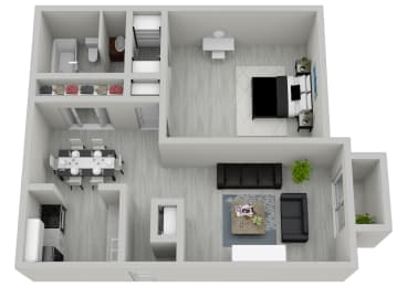 1-bedroom, 1-bathroom 745 square foot floor plan at The Onyx Hoover Apartments