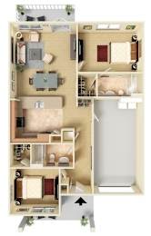 A detailed 3D floor plan of a small apartment.