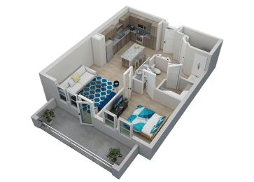 Calypso 1x1 floor plan at The Residences at The Green Apartments in Lakewood Ranch, FL