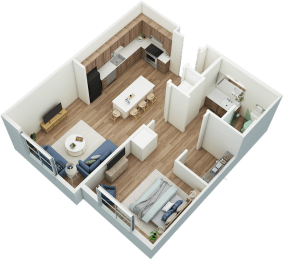 Standard 1-bed, 1-bath 3D floor plan at Greenlawn Manor Apartments in New Smyrna Beach, FL