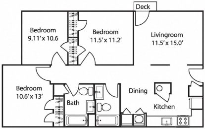 The Avery at Auburn Apartments in Auburn, AL  bedroom 2 bath Hamilton floor plan