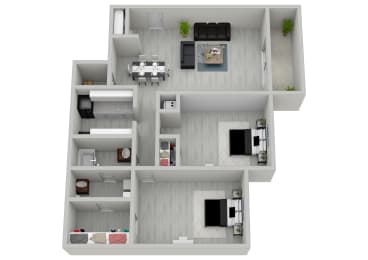 2-bedroom, 1.5-bathroom 1120 square foot floor plan at The Onyx Hoover Apartments