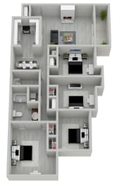 4-bedroom, 2-bathroom 1650 square foot floor plan at The Onyx Hoover Apartments