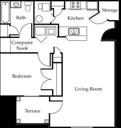 one bedroom one bathroom floorplan